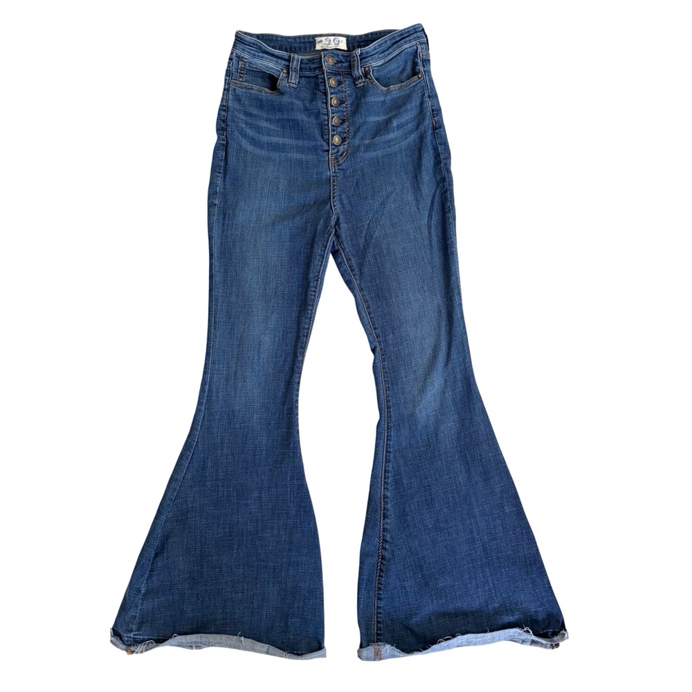 Free People Irreplacable Flare Jeans 29 Boho Blue High Rise Bell Bottom Denim - Picture 2 of 9